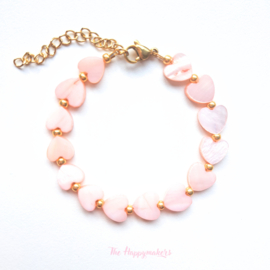 Handmade bracelet ''colorful sea hearts'' 8mm babypink