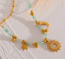 Bead necklace ''green gemstones'' gold
