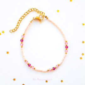 Handmade bracelet ''miyuki light pink stones'' rvs gold