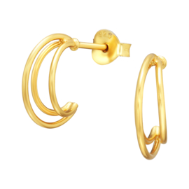 Ringoorbellen ''three double earrings'' 12mm, gold plated