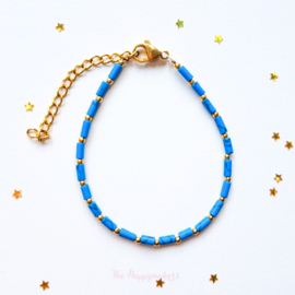 Handmade bracelet ''turquoise tube beads'' rvs gold