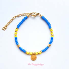 Handmade bracelet ''colorful boho coin'' blue & yellow