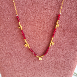 Bead necklace ''red stones'' gold
