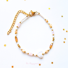 Handmade bracelet ''miyuki mixed stones'' rvs gold
