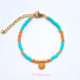 Handmade bracelet ''colorful boho coin'' mint & orange