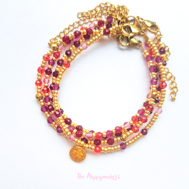 Handmade bracelet ''boho coin'' red stones