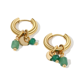 Earrings little hoops ''aventurine'' rvs, gold