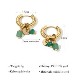 Earrings little hoops ''aventurine'' rvs, gold