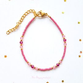 Handmade bracelet ''miyuki dark pink stones'' rvs gold