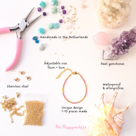 Handmade bracelet ''miyuki dark pink stones'' rvs gold