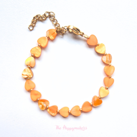 Handmade bracelet ''colorful sea shell hearts'' 6mm orange