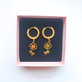 Oorbellen ''flower hoops'' stainless steel goud