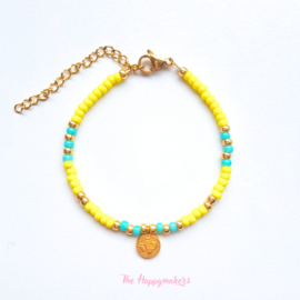 Handmade bracelet ''colorful boho coin'' yellow & mint
