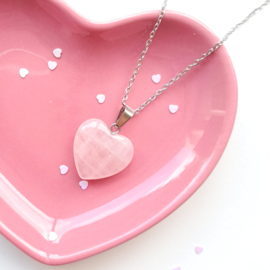 Gemstone heart necklace  ''rosequartz'' silver