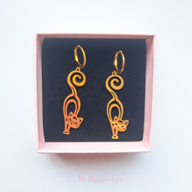 Earrings rvs ''cats'' stainless steel gold/silver