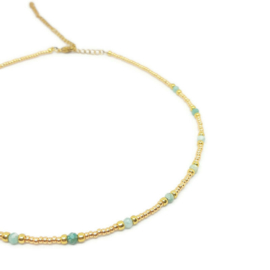 Bohemian beads necklace ''amazonite'' gold
