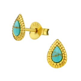 Ear studs ''turkoois drop'' gold plated