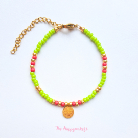 Handmade bracelet ''colorful boho coin'' green & red