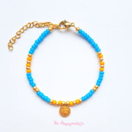 Handmade bracelet ''colorful boho coin'' blue & orange