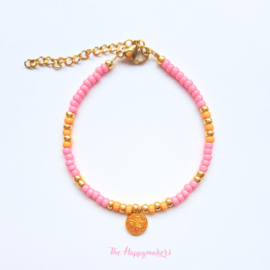 Handmade bracelet ''colorful boho coin'' pink & orange