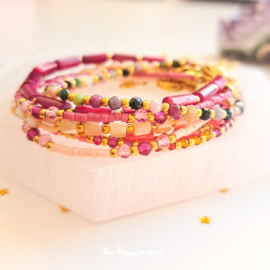 Handmade bracelet ''mixed pink stones'' rvs gold