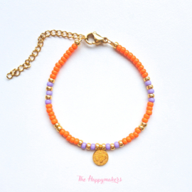 Handmade bracelet ''colorful boho coin'' orange & purple