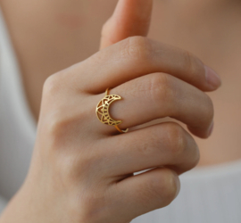 Ring stainless steel ''boho moon'' goud