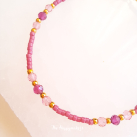 Handmade bracelet ''miyuki dark pink stones'' rvs gold