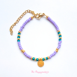 Handmade bracelet ''colorful boho coin'' purple & blue