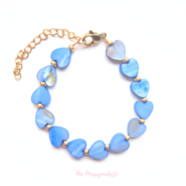 Handmade bracelet ''colorful sea shell hearts'' 8mm blue