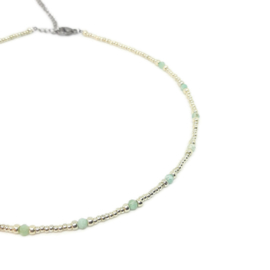Bohemian beads necklace ''amazonite'' silver