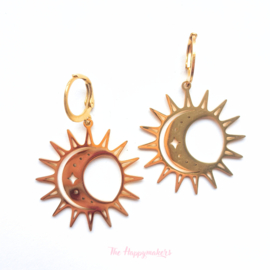 Earrings rvs ''sun & moon'' gold/silver