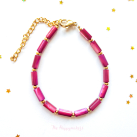 Handmade bracelet ''purple shell tube beads'' rvs gold