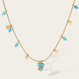 Gemstone necklace ''turkoois stones'' gold