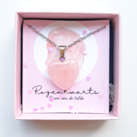 Gemstone necklace  ''rosequartz heart'' silver