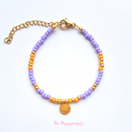 Handmade bracelet ''colorful boho coin'' purple & orange