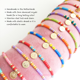 Handmade bracelet ''colorful boho coin'' purple & orange