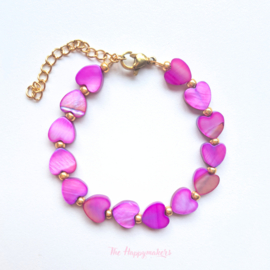 Handmade bracelet ''colorful sea shell hearts'' 8mm purple