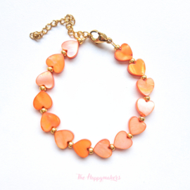 Handmade bracelet ''colorful sea shell hearts'' 8mm orange