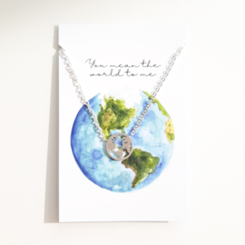 Bedelketting ''the world'' stainless steel silver