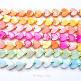 Handmade bracelet ''colorful sea shell hearts'' 8mm blue mix