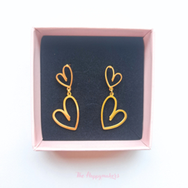 Oorbellen ''hearts'' stainless steel goud/zilver