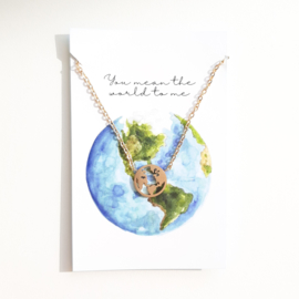 Bedelketting ''the world'' stainless steel gold