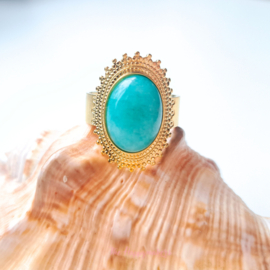 Ring stainless steel ''amazonite'' gold