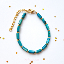 Handmade bracelet ''blue shell tube beads'' rvs gold
