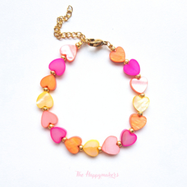 Handmade bracelet ''colorful sea shell hearts'' 8mm redmix