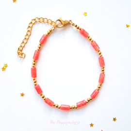 Handmade bracelet ''orange tube gemtones'' rvs gold