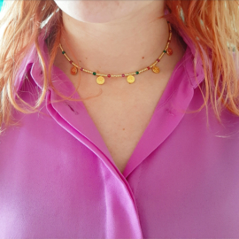 Bohemian beads necklace ''amazonite'' gold