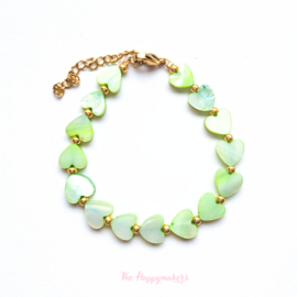Handmade bracelet ''colorful sea shell hearts'' 8mm green