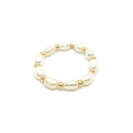Kralen ring ''little pearl'' gold plated